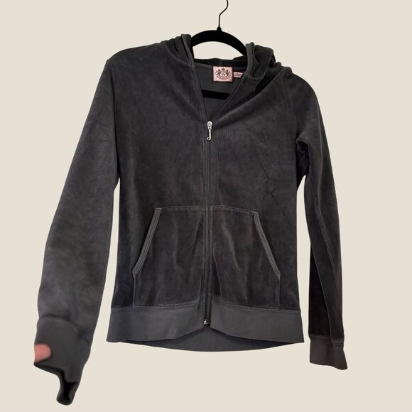 Juicy Couture Vintage Velour Gray Zip Hoodie Y2K J Charm Hooded Size L - Picture 1 of 7